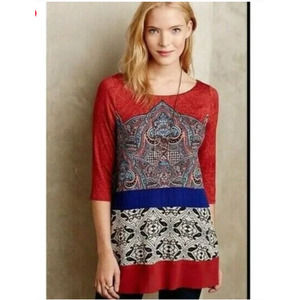 Akemi + Kin Gia Tunic Size Small Rust Blue Paisley Boho